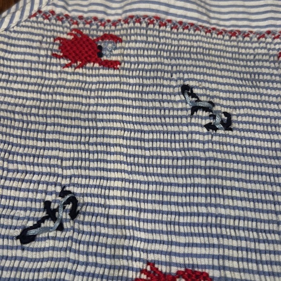 Bella Bliss girls seersucker smocked dress with embroidered anchors & crabs NWT - Picture 3 of 8